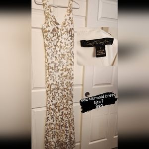 New White and Gold Mermaid Sequence Dress